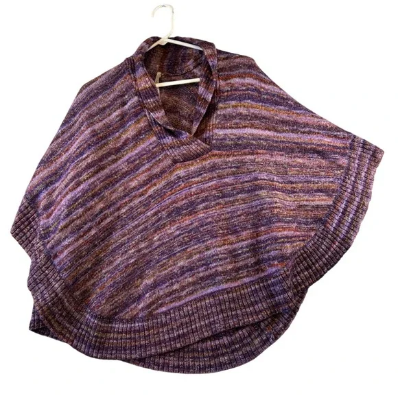 Leo & Nicole Striped Knit‎ Poncho Shawl Sweater Purple Multi Color Size M - Picture 3 of 6